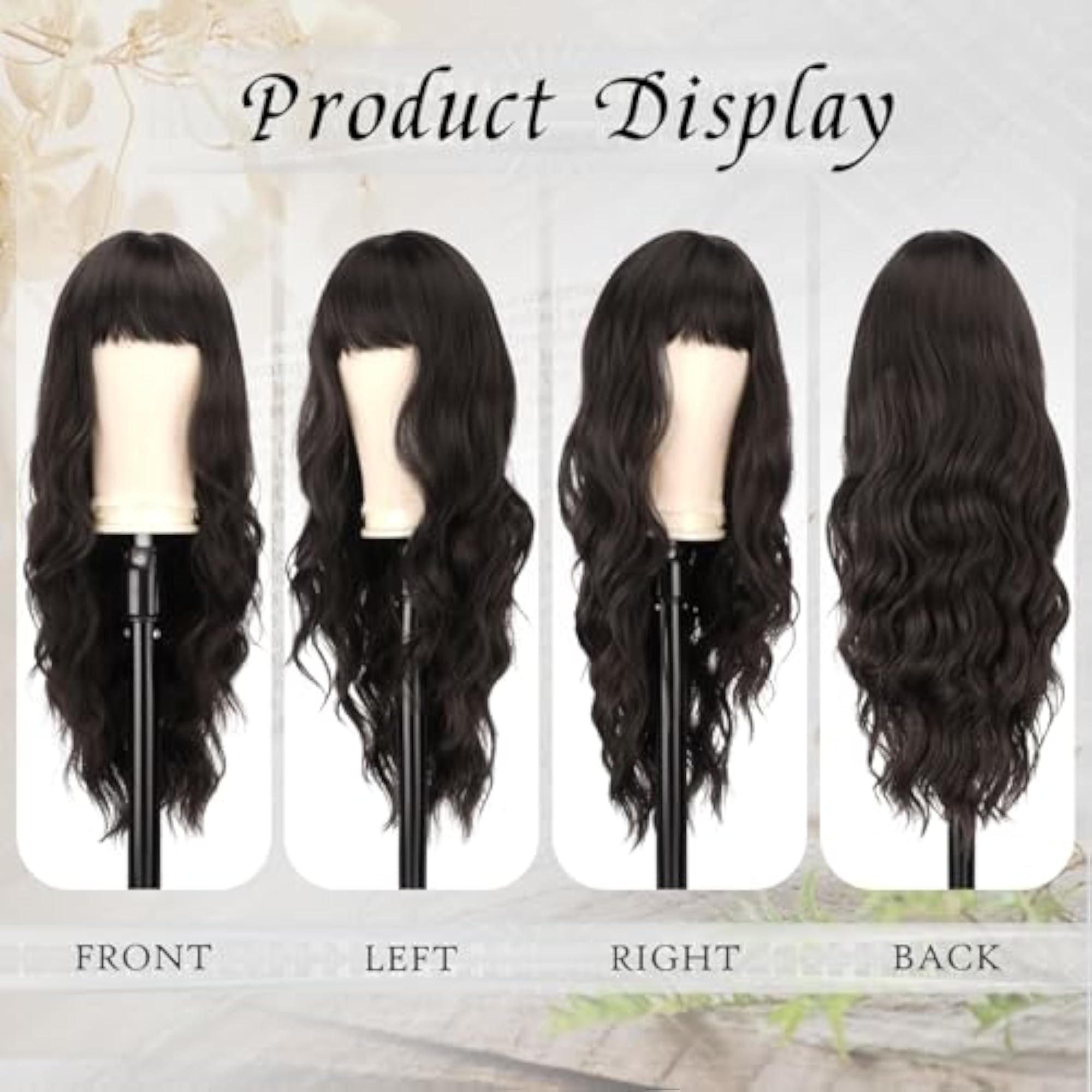 Women's Long Wavy Brown Wig with Bangs, 30 Inches