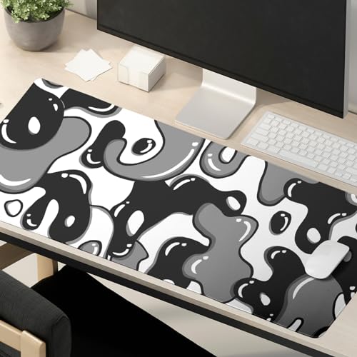 Image of Japanese Anime Geometric Gaming Mouse Pad XL 35.4x15.7 Inch Black Grey White Mousepad Extended Large Anime Mouse Pad with Non-Slip Rubber Base Stitched Edge PC Computer Laptop Desktop for Home Office