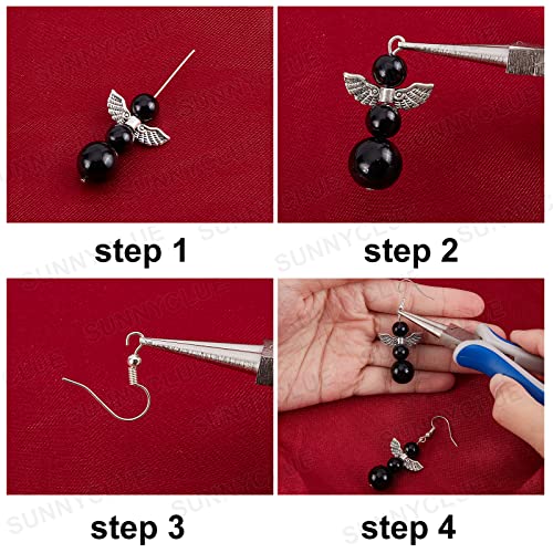 SUNNYCLUE 1 Box DIY 10 works Christmas Themed Handcraft Snowman Earrings Making Kit Angel Wing Beads for jewellery Making Czech Faceted Glass Bead Flower Shaped Glass Flower Bead Caps Adult Women - Image 4
