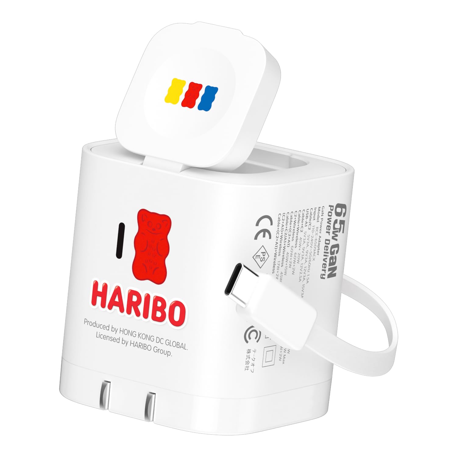 Haribo 65W GaN Wall Charger with Retractable USB-C Cable PD 3 0 QC 4 4 0 Fast Charging