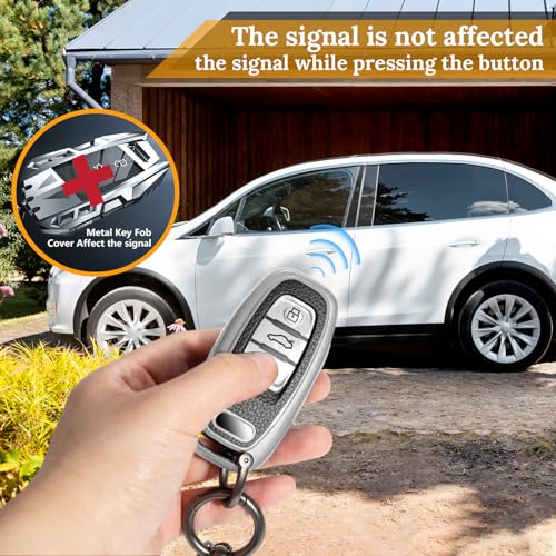 Image of Key Fob Cover for Audi, Braided Loop Keychain Accessory, Silver | Wear-resistant TPU shell, short PU braided loop, daily splash, scratch and drop protection, normal signal use, easy setup