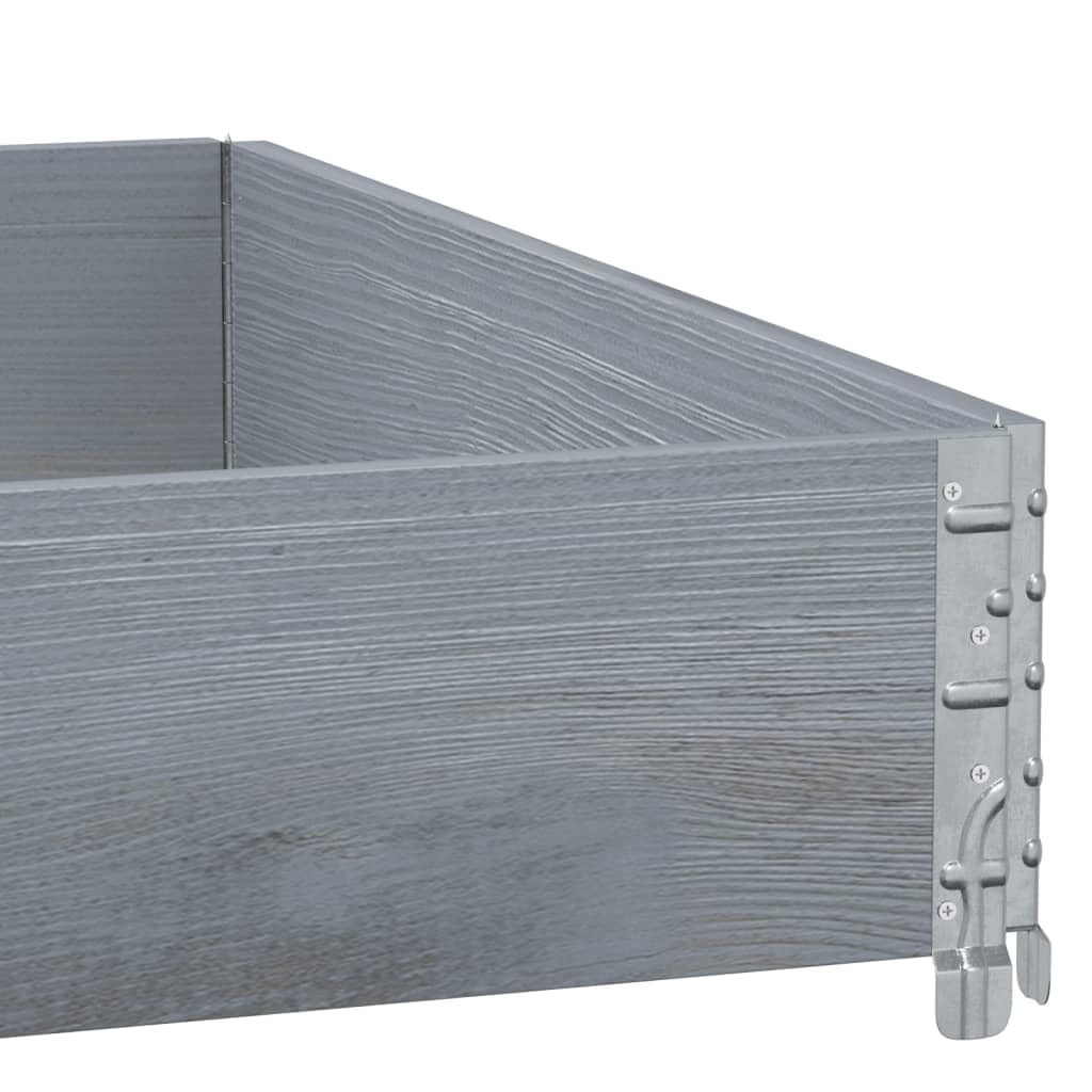 Paletten-Aufsatzrahmen Grau aus massivem Kiefernholz 100x100 cm mit klappbaren Metallecken stapelbar für Lager, Transportplattform, Logistik und Ladungssicherung im Versand und Spedition