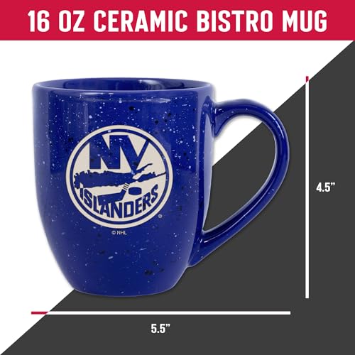 Image of Rico Industries NHL Hockey New York Islanders Royal Personalized 16 oz Team Color Laser Engraved Speckled Ceramic Coffee Mug