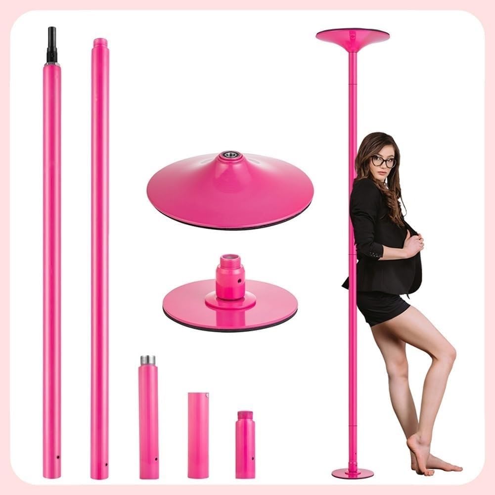 NGDFGR Dance Pole Professional Spinning Pole Spinning Dance Pole Kit For 7.3Ft-12.5Ft, Removable & Adjustable Spinning/Static Pole For Heavy Duty Plus Size Women, Holds Up To 40,Pink-9.4ft-9.8ft