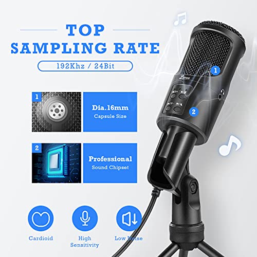 Lamoe Usb Podcast Studio Condenser Mic, Recording Condenser Microphone Kit With Boom Arm Sound Card 192Khz/24Bit, Plug & Play Instrument Microphones For Pc Karaoke Youtube Streaming Gaming-U188 #TOP1
