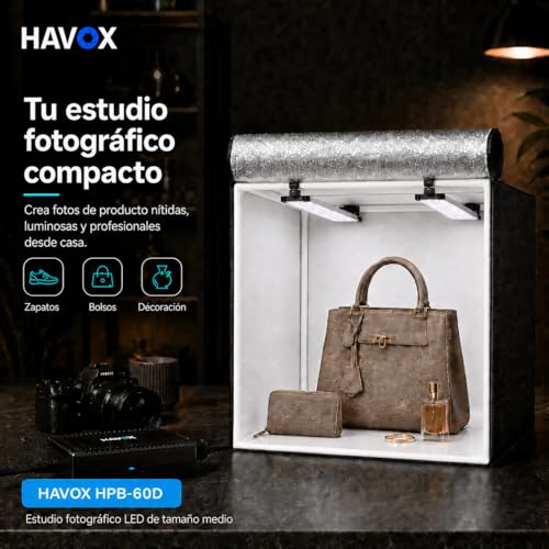 Estudio fotográfico portátil Havox HPB-60D con caja de luz LED de 13000lm y fondo de 60cm 2