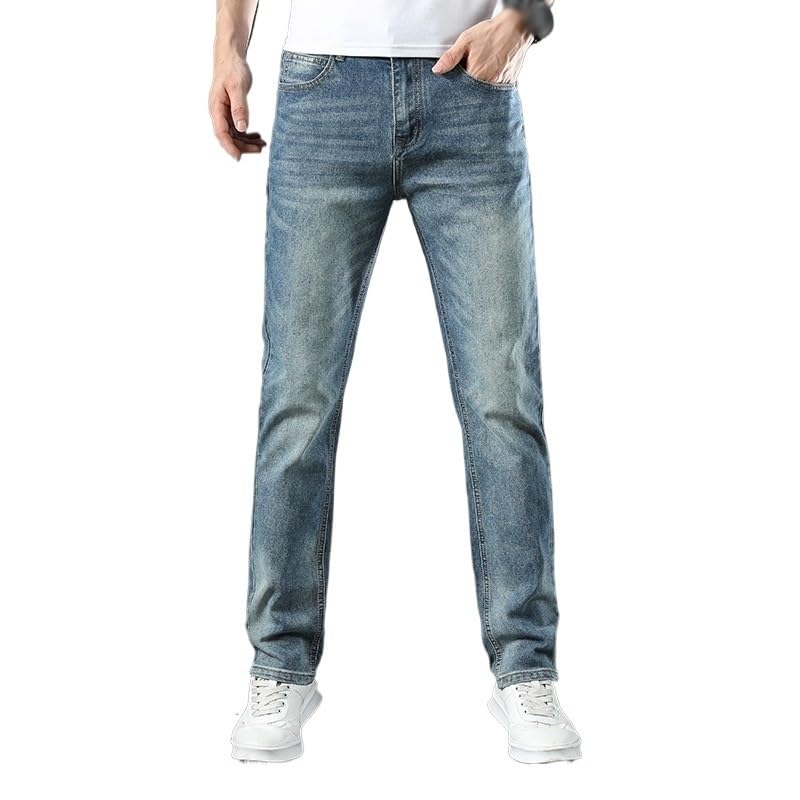 Straight Leg Jeans Vintage Solid Color Make Old Business Comfort Denim Pants2