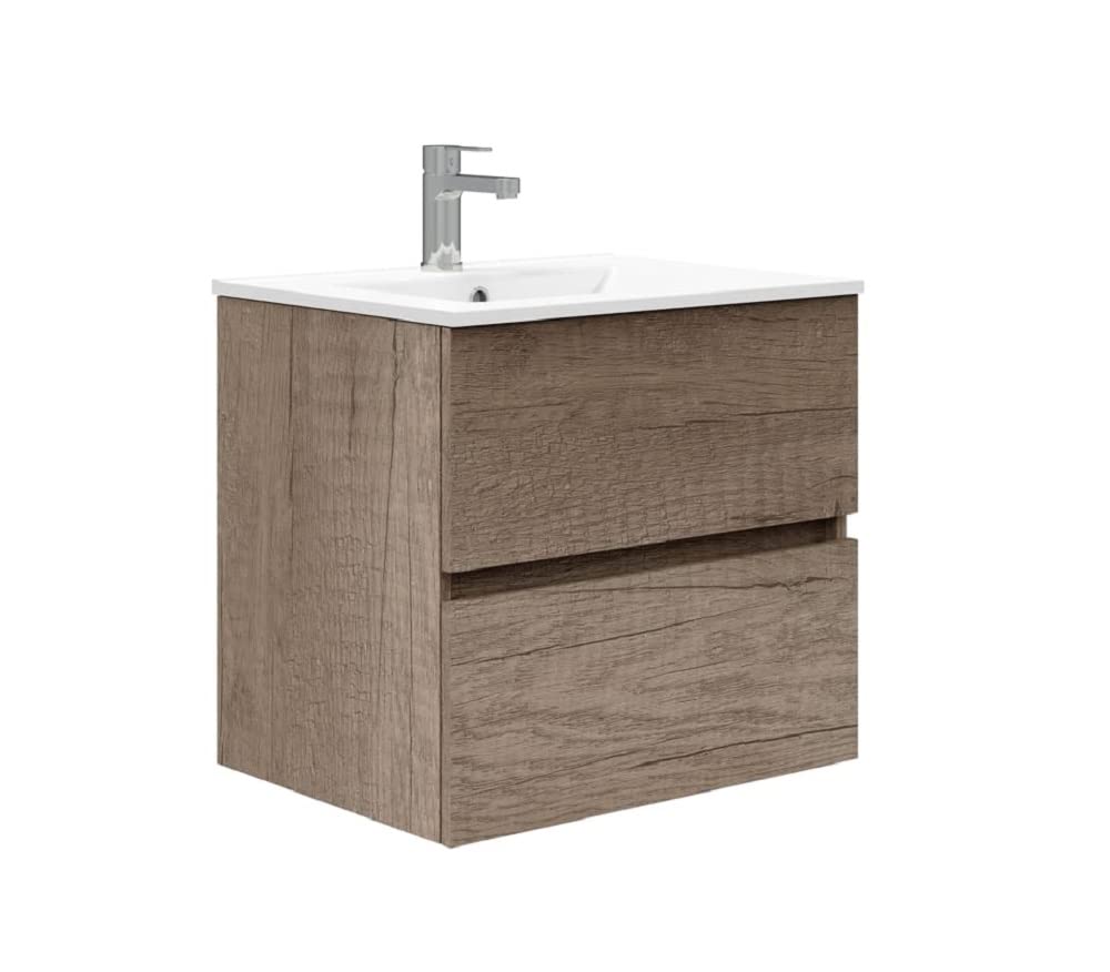 Baikal Mueble de Baño Dos cajones, suspendido a la Pared con Lavabo. Melamina 16. Mueble montado. Mueble de 50cm Nebraska Sin Espejo