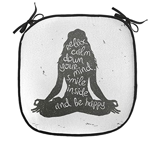 Lunarable Yoga Chair Cushion Pads Set of 2, Relax Calm down Smile Be Happy Typography Poster Woman Silhouette Sitting Yoga, Anti-slip Seat Padding for Kitchen & Patio, 16