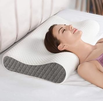 Jiqop Memory Foam Pillow, Contour Cervical Orthopedic Pillows Supports Neck Pain and Shoulder Pain for Sleeping, Ergonomic Cervical Pillow Neck Support Pillow for Side Back (Grey Border) - image, photos