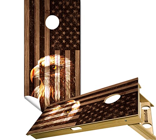 Beerpongtoss Cornhole Board Wraps, Cornhole Decals and Wraps for Boards (Set of 2), Cornhole Skins for Boards, Cornhole Board Covers (Eagle Engraved Wood)