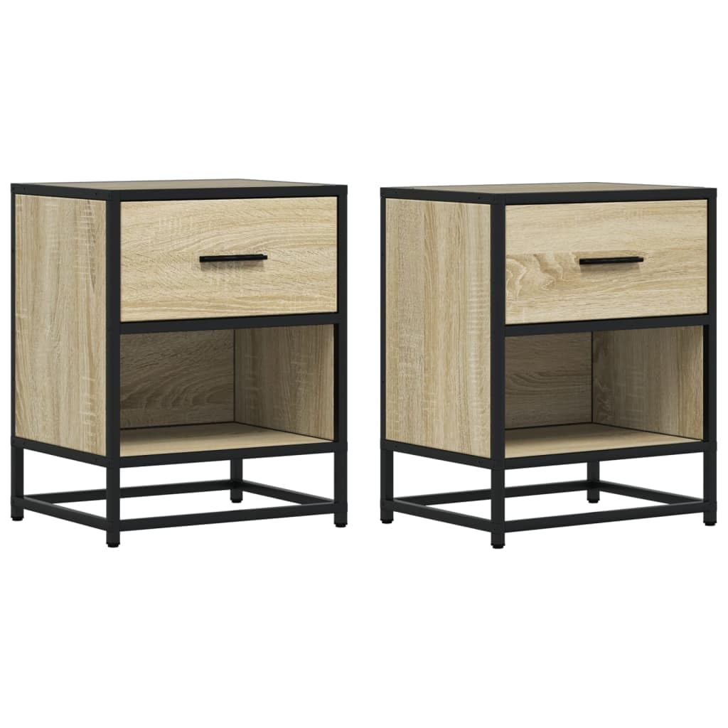 Table de Chevet Chêne Sonoma Lot de 2 avec Tiroir et Rangement 40x31x50 cm en Bois et Acier