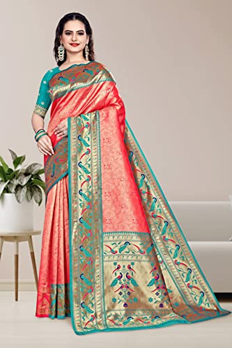 Image of Women's Paithani Silk Tassel Finish Saree Ethnic Unstitched Blouse Piece