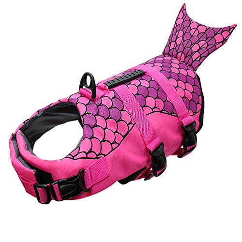 Dog Save Jacket Pet Swimming Vest Fish Shark Floatation Lifesaver with Quick Control Handle for Swimming Boating Hot Pink M