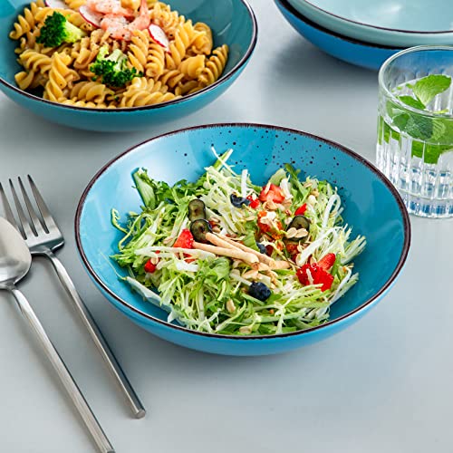 vancasso Navia Oceano Pasta Bowl Soup Bowl Set 8in Ceramic Soup Plate, Stoneware Vintage Look Blue Dinnerware Tableware, 900 ml Ramen Noodle Bowl Set of 4 - Image 6