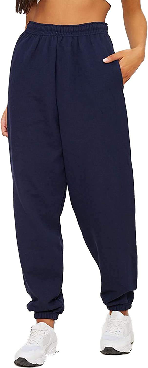 Girlzwalk Women's Navy Blue Fleece Casual Pockets Oversized Jogging Joggers Tracksuit Bottoms Jog Pants (, Uk 14)