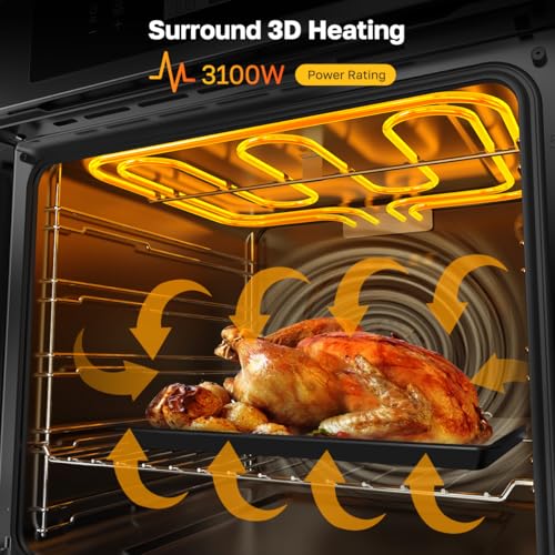 Image of ThermoMate 24 Inch Electric Wall Oven, ETL Certified, 2.6 Cu.Ft. Convection Ovens with 12 Functions, 3D Heating, 3100W, Sensor Touch Control, Safety Lock, Stainless Steel