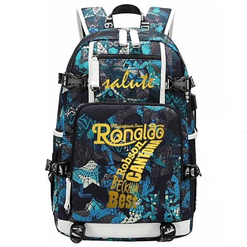 YUNZYUN Mochila Multifuncional C-ristiano Ronaldo para Jogadores de Futebol, Mochila para Viagem, Estudante, Laptop, Fãs, Homens, Mulheres, Light Blue, Médio (18x6x4.8 polegadas), Esporte