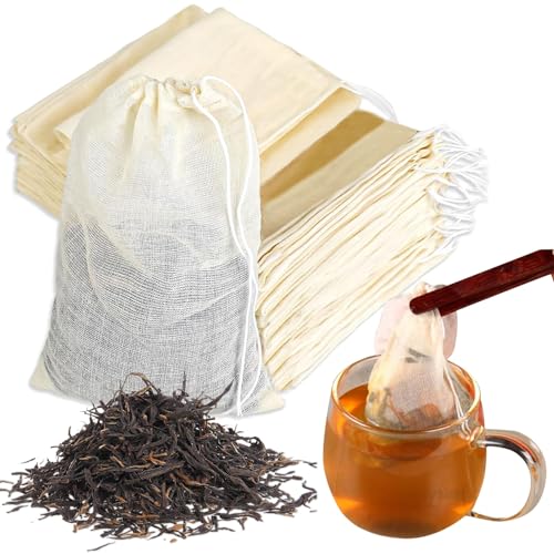 40 Piezas Bolsas de Muselina de Algodón Bolsas de Té Reutilizables con Cordón Bolsas de Algodón Natural 3 Tamaños Diferentes para Cocinar Bolsas de Té para Té Café Cocinar Especias