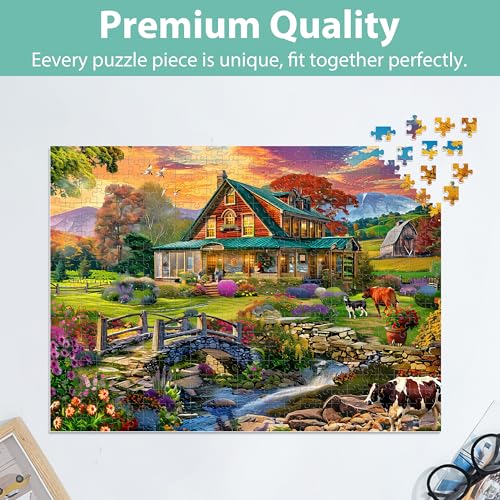 Image of Jigsaw Puzzles for Adults 500 Pieces, Country Life Puzzle Interlock Perfectly Letter on Back No Dust, Challenging Puzzle Home Decor Birthday Party Gift Toy for Men Women Olders Seniors (21 x 15 in)