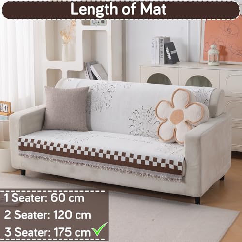 Image of HOKIPO Serene Abode Sofa Cover 3 Seater, 180x175 cm, Brown Dot Burst