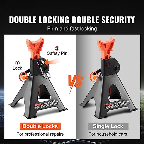 Image of VEVOR Jack Stands, 3 Ton (6,000 lbs) Capacity Car Jack Stands Double Locking, 10.8-16.3 inch Adjustable Height, for Lifting SUV, Pickup Truck, Car and UTV /ATV, Red, 1 Pair