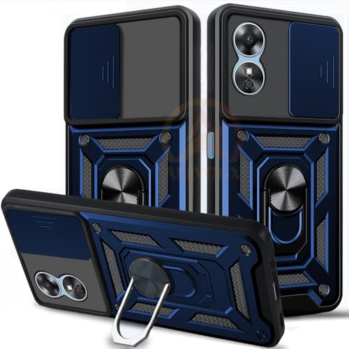 Image of Armor Bumper Back Cover Case for Oppo A17 | Rotating Camera Cover, Ring Holder & Kickstand | Heavy Duty & 360 Degree Protection Oppo A17 Back Cover (Blue)