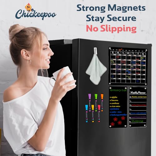Magnetic Acrylic Fridge Calendar Set – 3-Pack Clear/Black Dry Erase Boards for Refrigerator – Weekly & Monthly Planner with 6 Chalk Markers, Anti-Scratch, Strong Magnets - Thumbnail 6