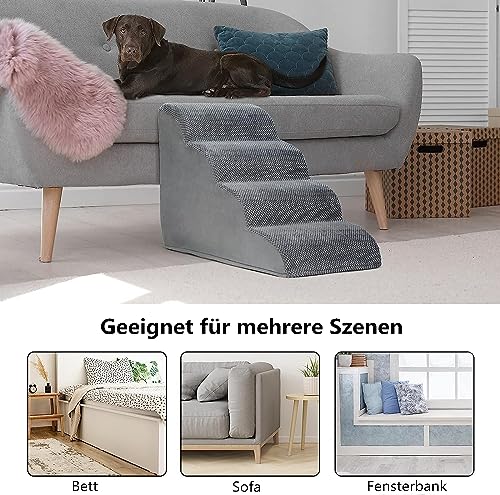 LIANTRAL Hundetreppe für Kleine Hunde, 4 Stufen Hundetreppe für Bett und Sofa aus Hochdichtem Schwamm, Katzentreppe Hunderampe mit Abnehmbarem, Waschbarem Bezug und Tierhaarentferner-Rolle, 50 cm Hoch
