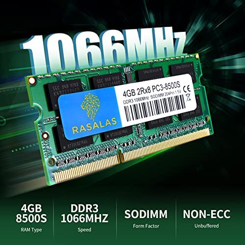 Image of RASALAS 8GB Kit (2 x 4GB) PC3-8500 DDR3 1066 Mhz 1067 MHz 8500s SODIMM RAM Laptop Memory Upgrade for Notebook 204PIN 1.5V Memory