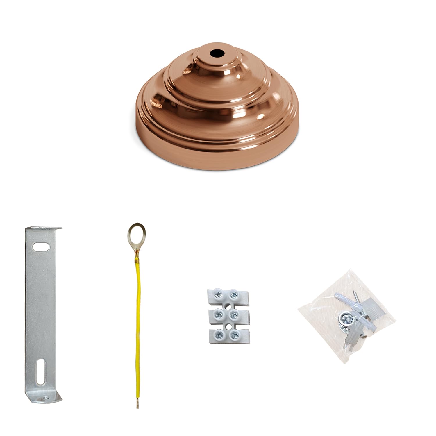 Industrial Single Point Outlet Ring Drop Metal Front Fitting Ceiling Rose Pendant Cable Grip Flex Clamp Light Fitting Hanging Lamp Ceiling Light (Rose Gold, 5 PACK)