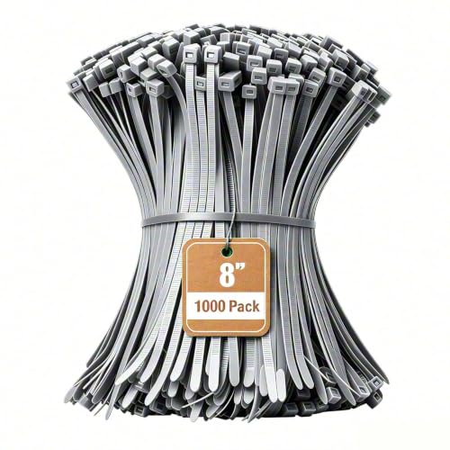 Image of Armpow 8 Inch Silver Zip Tie 1000 PCS, 40 Lbs - Small to Medium Zip Tie, Nylon PA66 UV Resistant Cable Tie Heavy Duty for Indoor and Outdoor Use - Ideal for bundling and securing objects