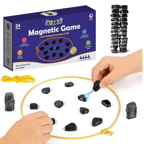 Image of Kidology Magnetic Chess Game for Kids & Adults | Magnetic Stones Strategy Board Game with Rope Boundary | Brain Teaser Logic Puzzle | Family Party & Travel Game | Gift for Boys & Girls (Black)