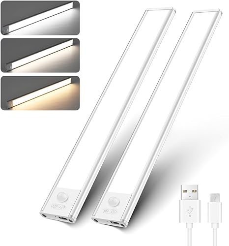 Luces de sensor para debajo del gabinete, luz LED luminosa de 12 pulgadas, 4 modos de movimiento, iluminación interior y armario, 2000 mAh