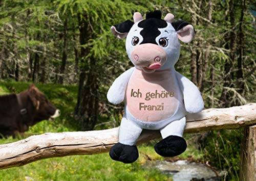 Direkt-Stick.de Plüsch Kuh Kuscheltier mit Namen und Geburtsdatum Bestickt, Plüschtier personalisiert, Geschenk… – Bild 2