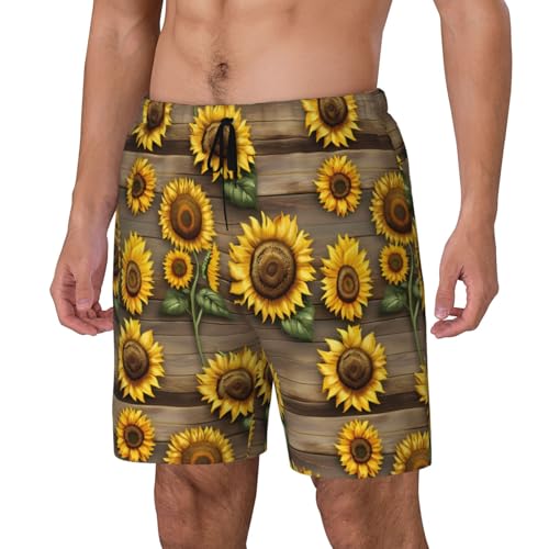 Sunflowers On Wooden Print Men Stylish Functionality Swim Trunks Breathable Beach Shorts Surfing Gym Fishing2