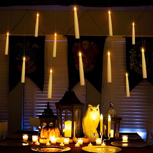 ORIENTAL CHERRY Halloween Decorations - Floating LED Candles with Remote Control -12Pcs Magic Witch Wizard Christmas Decor for Indoor Home Room Classroom Bedroom Birthday Party (with Common Remote)