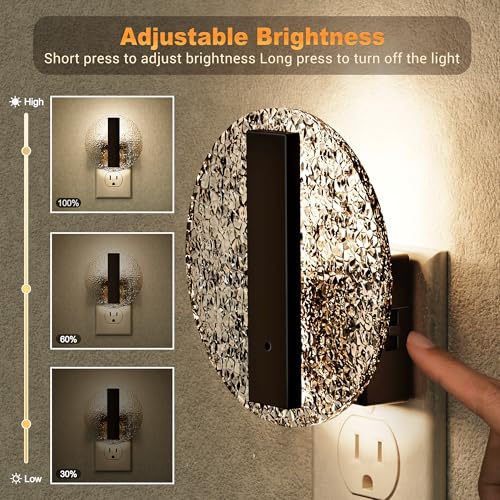 Image of JandCase Night Light, LED Night Lights Plug into Wall, 3000K Warm White Nightlight with Dusk to Dawn Light Sensor, 0-100LM Adjustable Brightness, for Bathroom, Bedroom, Hallway, Stairs, 2 Pack