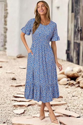 Image of STYLEWORD Womens Summer Casual Short Sleeve Flowy Midi Beach Dress