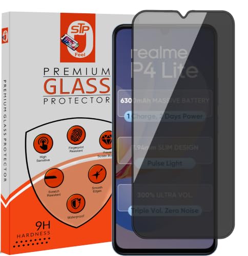 Image of STP FEEL Premium Grade Privacy Tempered Glass Screen Protector Guard Compatible For Realme P4 Lite 5G (6.8 Inch, Pack of 1) Full Edge to Edge Coverage Anti-Spy /Anti-Peeping 9H Hardness