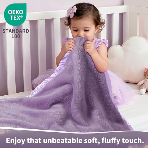 Image of Pro Goleem Fleece Baby Blanket with 2 Inch Satin Trim Soft Plush Blanket for Boys and Girls for Babies Purple 30''x40''