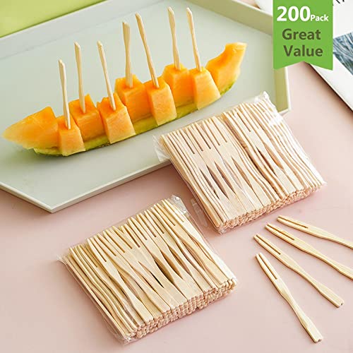 Bamboo Forks,3.5 Inch,200 Pcs, Mini Food Picks Skewers For Appetizer, Fruit, Pastry, Dessert, Garnish, Sandwich (200 Pcs) #TOP7
