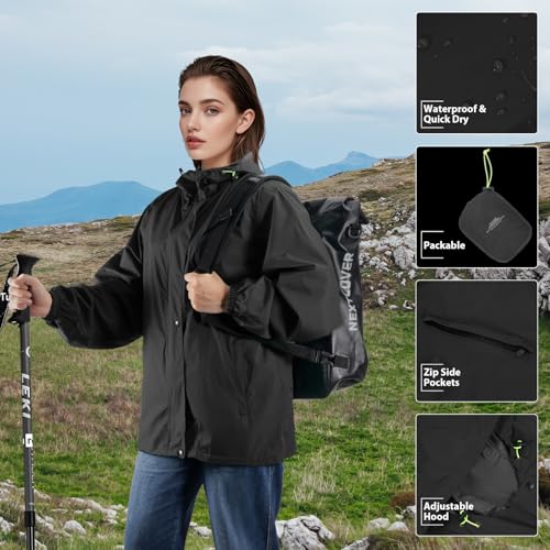 LAMA Women's Rain Jacket Lightweight Waterproof, Windbreaker Jacket with Hood Sun Protection, Packable Raincoat with Pocket4