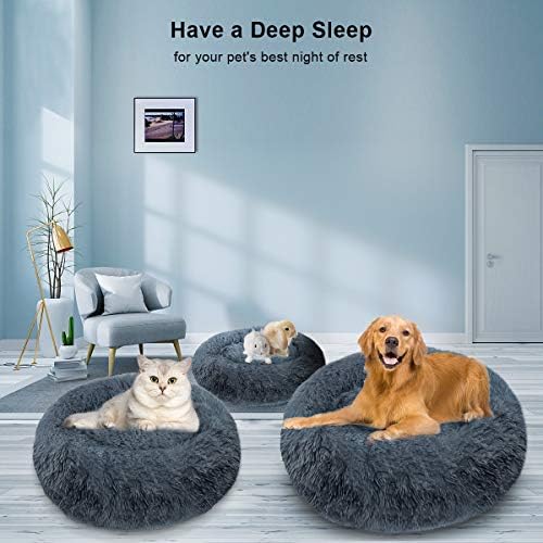ETACCU Cat Bed, Plush Pet Bed for Kitten, Round Cushion Puppy Sofa for Smal Dog, Soft Donut Cuddler Cat Calming Bed with Non-Slip Bottom, 50cm Cat Nest Bed (Dark Grey)