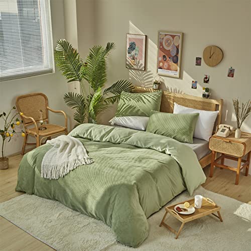 Houseri Sage Green Velvet Comforter Set Queen Fluffy Light Green Comforter Bedding Sets Full Size Green Sherpa Comforter Velvet Sage Comforter Bedding Flannel Fuzzy Warm Sage Green Comforter Queen #TOP3