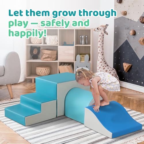 SweHouse Schaumstoff Bausteine Kinder Klettern: 4 PU-Leder Indoor Softbausteine Spielbausteine - Weiche Bausteine Baby Montessori Kletterspielzeug mit Ellipsenbogen(Modern)