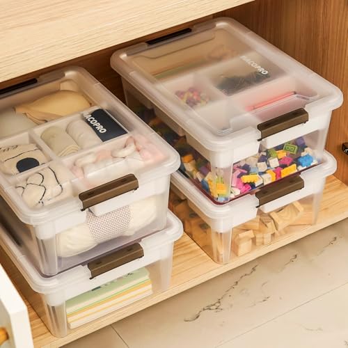 Image of MACOPRO 17 QT Plastic Storage Box with Removable Tray, Bins with Lids, 2 Packs Clear Storage Container for Craft Supplies, Beads, Tools, Sewing, and Playdoh Organization(White, 2Pack-17QT)