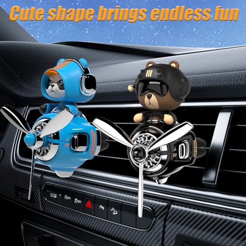 Image of 2Pcs Car Air Fresheners, Cute Bear Pilot Automotive Air Outlet Creative Car Perfume Diffuser, Automotive Accessories Air Vent Decoration with 8 Fragrant Tablets (Black 1+Blue 2)