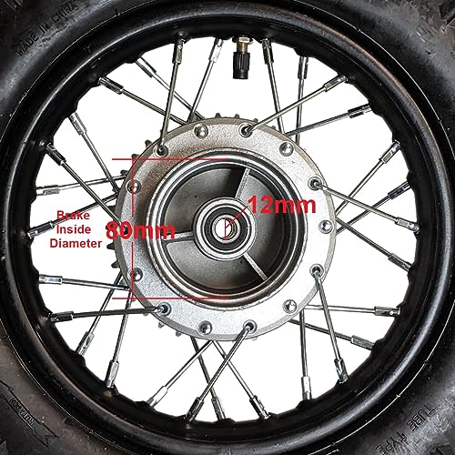 10" Rear Wheel Rim Tire Assembly 12mm Bearing for 50cc 70cc 90cc 110cc Dirt Pit Pro Trail Bike CRF50 DRZ70 PW50 BBR50 TTR50 DRZ50 SSR 3.00-10 80/100-10 1.4x10 (Tire 3.00-10 No Drum Brake) - Thumbnail 3