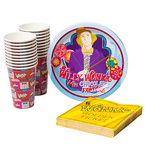 Silver Buffalo Golden Ticket Willy Wonka and the Chocolate Factory Themed Party Pack Set, 60 Piece